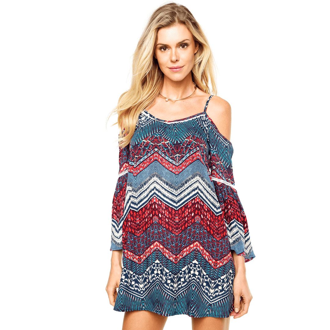 Vestido Ciganinha D. F. Top Moda Curto Mix Azul