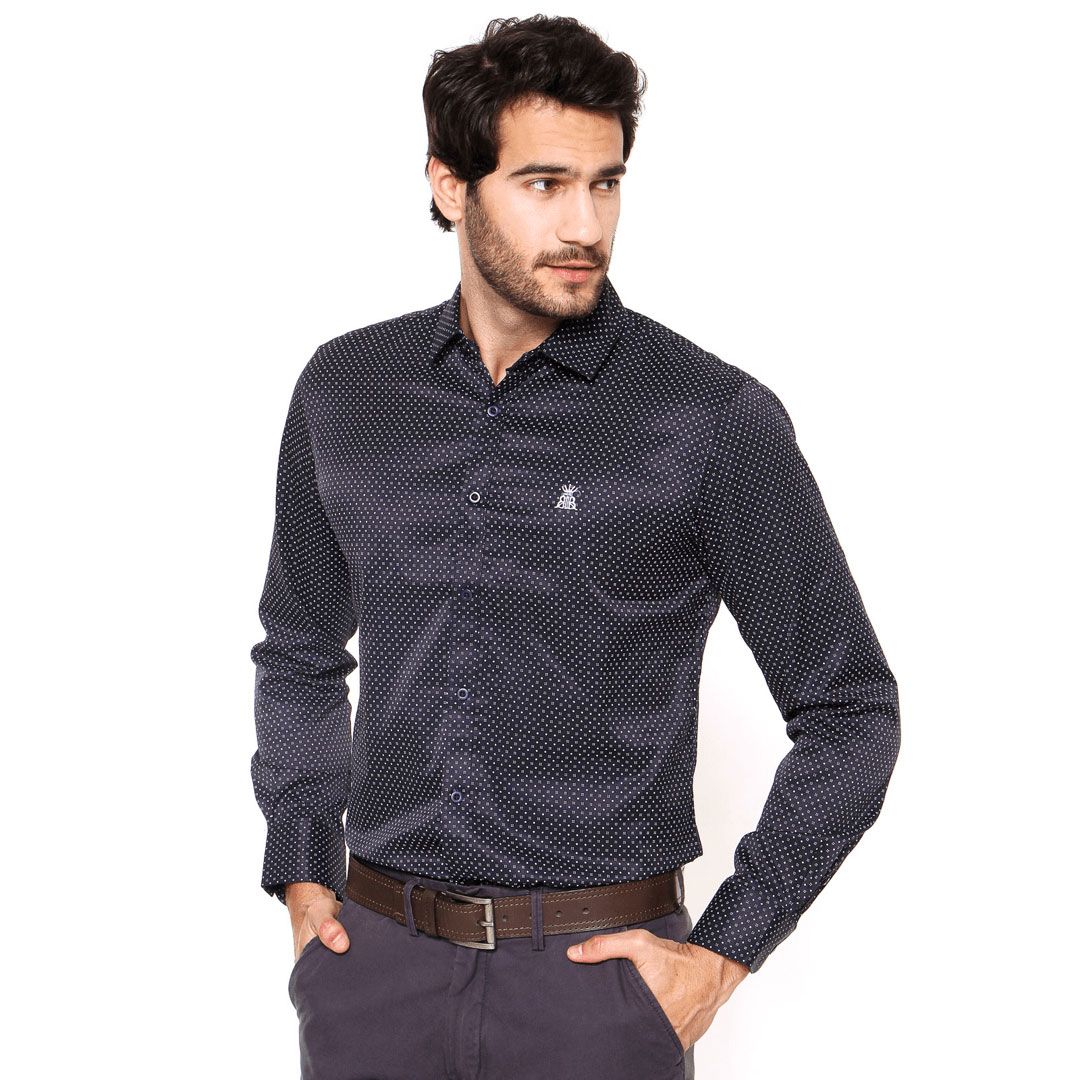 Camisa Broken Rules Manga Longa Estampada Azul-Marinho