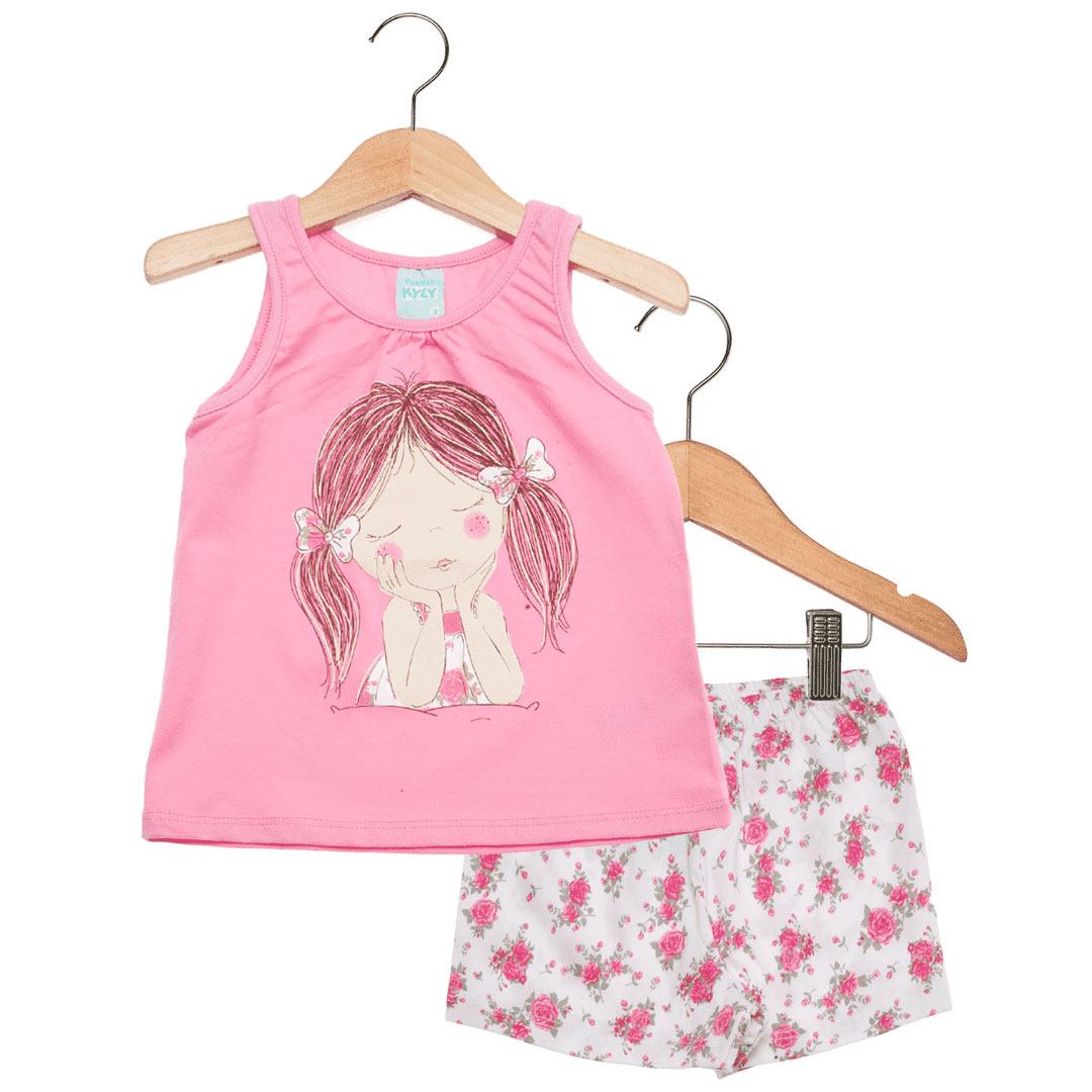Pijama Kyly Floral Infantil Rosa